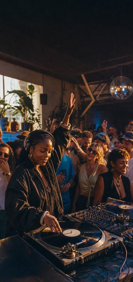 Behind the decks at an Ice Cream Sundays night