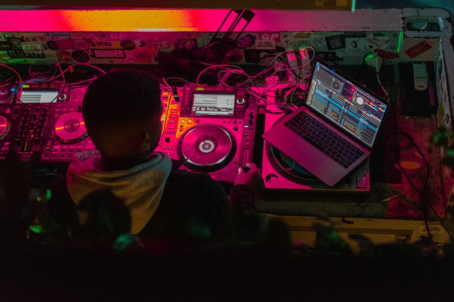 The booth, mid-set at an Ice Cream Sundays night